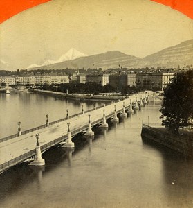 Switzerland Alps Geneva & Mont Blanc Panorama Old Stereoview Photo 1875