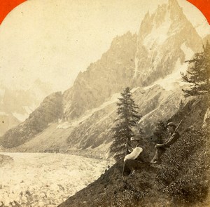 France Alps Charmoz Glacier Montanvert Old Stereoview Photo Lamy 1875