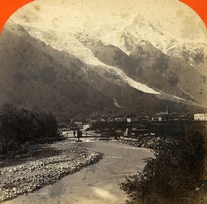 France Alps Chamonix Panorama Mountain Old Stereoview Photo Lamy 1875