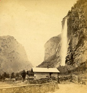 Switzerland Alps Lauterbrunnen Staubbach Falls Old Stereoview Photo 1875