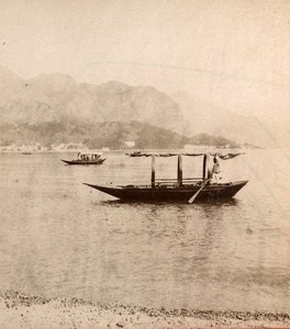 Italy Lake of Como Cadenabbia Tremezzo Boat Old Stereoview Photo Brogi 1880