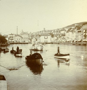 Switzerland Zurich Panorama River Limmat Old Stereoview Photo 1880