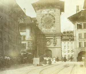 Switzerland Bern Medieval Clock Tower Zytglogge Old Amateur Stereoview 1900
