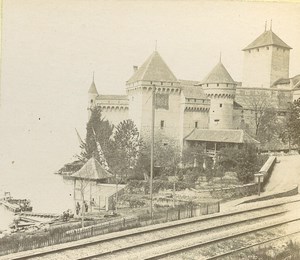 Switzerland Lake Geneva Château de Chillon Castle Amateur Stereoview Photo 1900