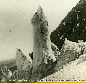 France Alps Mont Blanc Bossons Glacier Pyramids Old Stereoview SIP Photo 1900