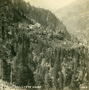 Switzerland Alps Tete Noire Mountain Hamlet Old Stereoview SIP Photo 1900