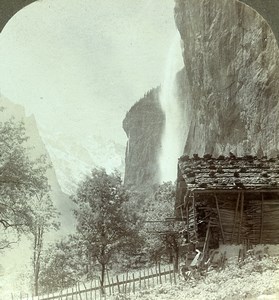 Switzerland Alps Staubach & Breithorn Waterfall Old Rau Stereoview Photo 1900