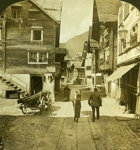 Switzerland Alps Andermatt Cobbled Street Old H.C. White Stereoview Photo 1900