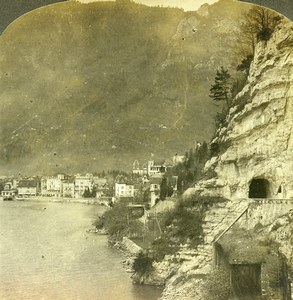 Switzerland Brunnen on Lake Lucerne Old Rick Stereoview Photo 1900