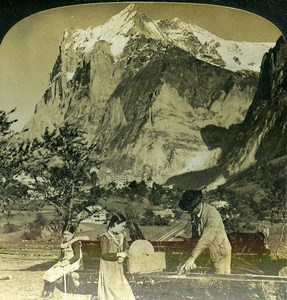 Switzerland Bernese Alps Grindelwald Wetterhorn Old White Stereoview Photo 1900