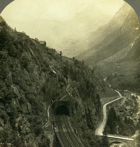 Switzerland Alps St Gotthard Valley Railway Old Rau Stereoview Photo 1900