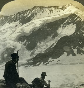 Switzerland Alps Aletsch Glacier Dreieckhorn Mountain Old Stereoview Photo 1900