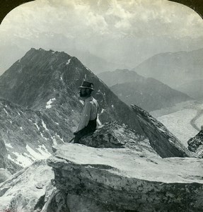 Switzerland Bernese Alps Eggishorn Panorama Old ASC Stereoview Photo 1900