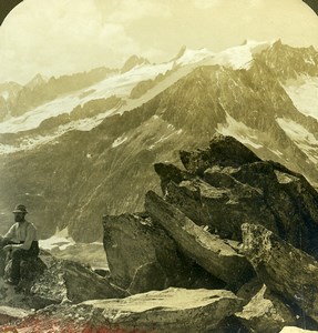 Switzerland Bernese Alps Eggishorn Panorama Old ASC Stereoview Photo 1900