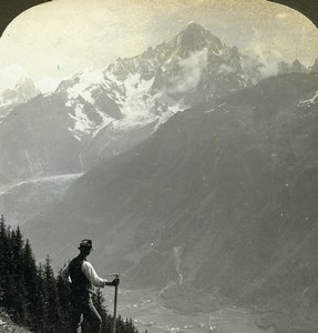 France Alps Chamonix Aiguille Verte & Dru Old Stereoview Photo 1900