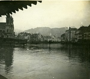 Switzerland Lucerne Aar View from Kapellbrücke Old Amateur Stereoview Photo 1900