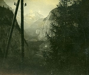 Switzerland Wengernalp railway Lauterbrunnen Old Amateur Stereoview Photo 1900