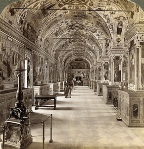Italy Roma Rome Vatican Library Interior Old Underwood Stereoview Photo 1900
