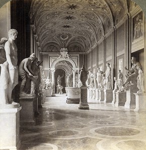 Italy Roma Rome Vatican Gallery of Statues Old Underwood Stereoview Photo 1900