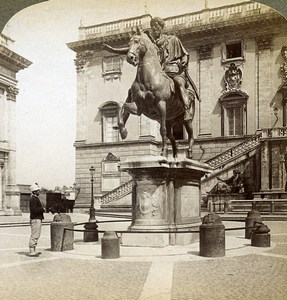 Italy Roma Marcus Aurelius Statue & Capitol Old Underwood Stereoview Photo 1900