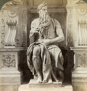 Italy Roma Statue of Moses by Michelangelo Old Underwood Stereoview Photo 1900