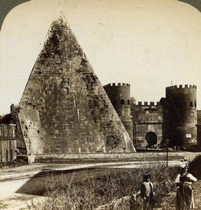 Rome Roma gate of St Paul & Pyramid of Cestius Underwood Stereoview Photo 1900