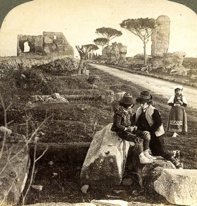 Italy Roma Rome Via Appia Tombs & Children Old Underwood Stereoview Photo 1900