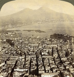 Italy Naples & Vesuvius Volcano Panorama Old Underwood Stereoview Photo 1900