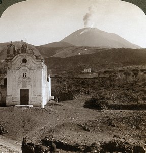 Italy Road to Vesuvius Volcano Chapel Old Underwood Stereoview Photo 1900
