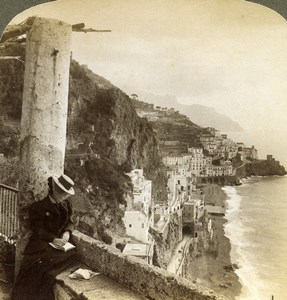 Italy Amalfi panorama Old Stereoview Photo Underwood 1900