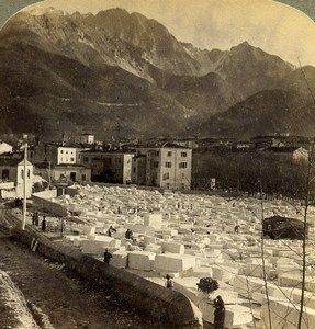 Italy Carrara Marble Blocks from quarries Old Underwood Stereoview Photo 1900