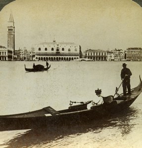 Italy Venice Venezia panorama Gondola Old Stereoview Photo Underwood 1900