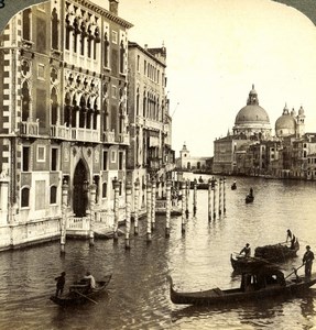 Italy Venice Venezia Grand Canal Gondola Old Underwood Stereoview Photo 1900