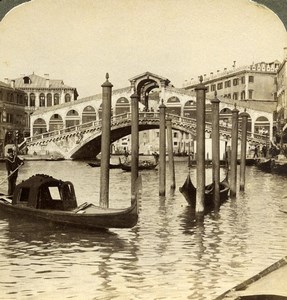 Italy Venice Venezia Grand Canal Rialto Bridge Underwood Stereoview Photo 1900