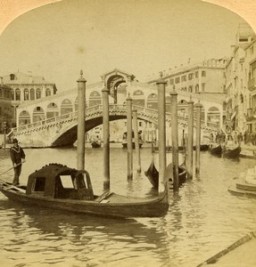 Italy Venice Grand Canal & Rialto Bridge Old Underwood Stereoview Photo 1900