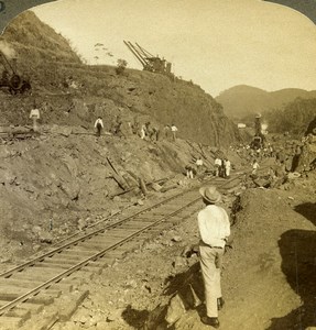 Panama Canal Construction Bas Obispo Cut Old Stereoview Underwood 1906