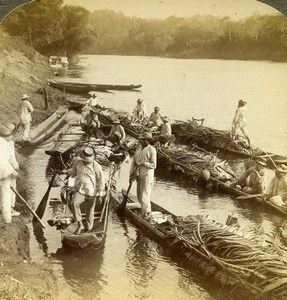 Panama Bayano River Indians Supplying Soldiers Old Stereoview Underwood 1904