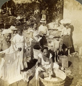 Panama Village Native Indian Life Washerwomen Photo Stereoview Underwood 1904