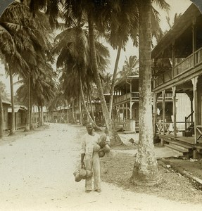 Panama Canal Construction street of Cristobal Stereoview Underwood 1904