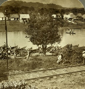 Panama Canal Construction Railroad Chagres River Old Stereoview Underwood 1907