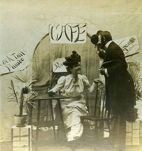USA Naughty Series A Pousse Cafe Woman & Man Old Stereoview Photo 1900