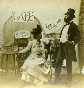 USA Naughty Series A Pousse Cafe Woman & Man Old Stereoview Photo 1900