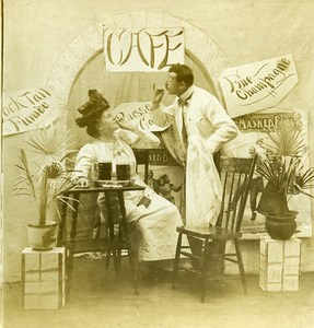 USA Naughty Series A Pousse Cafe Woman & Waiter Old Stereoview Photo 1900