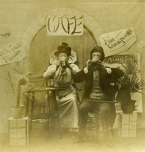 USA Naughty Series A Pousse Cafe Woman & Man Drinking Old Stereoview Photo 1900