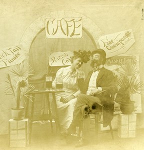 USA Naughty Series A Pousse Cafe Woman & Man Drink Old Stereoview Photo 1900