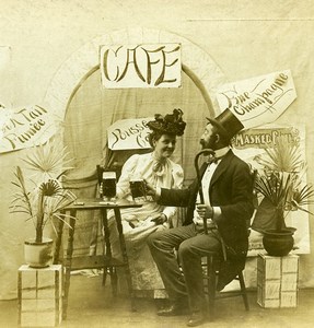 USA Naughty Series A Pousse Cafe Woman & Man Drinking Old Stereoview Photo 1900