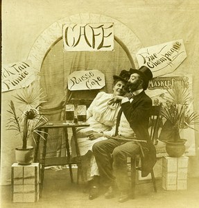 USA Naughty Series A Pousse Cafe Woman & Man Drink Old Stereoview Photo 1900