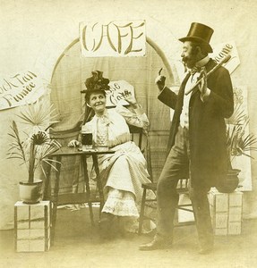 USA Naughty Series A Pousse Cafe Woman & Man Old Stereoview Photo 1900