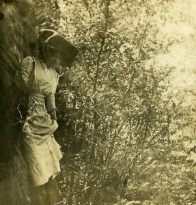 USA Naughty Series Woman in Woods Stamped Police Plunkett Old Stereoview 1910's
