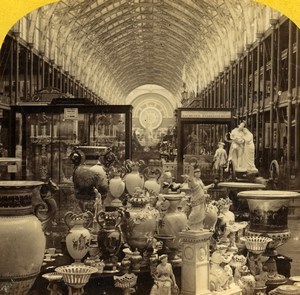 London 1862 International Exhibition Nave from Western Dome Old Stereoview Photo